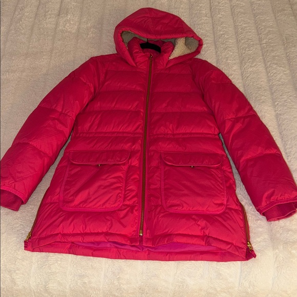 New J. Crew Vibrant Pink Hooded Puffer Jacket - Picture 4 of 9